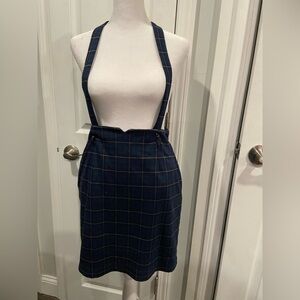 Miss Patina Size S Blue Scotch Plaid Flannel Mini Skirt Adjustable Suspenders